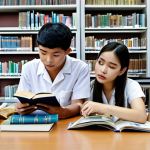 ** A diverse group of students studying together in a modern library at Chulalongkorn University, focusing on medical textbooks.
*   **