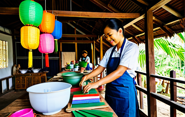 태국의 새로운 관광 상품 - **Prompt:** "A vibrant scene of a local Thai artisan leading a traditional crafts workshop. Particip...