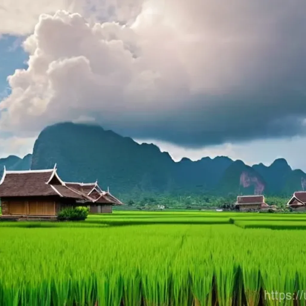태국의 자연 재해와 대응 - **Prompt 1: Serene Village Pre-Monsoon**
    "A picturesque Thai village scene during the calm befor...