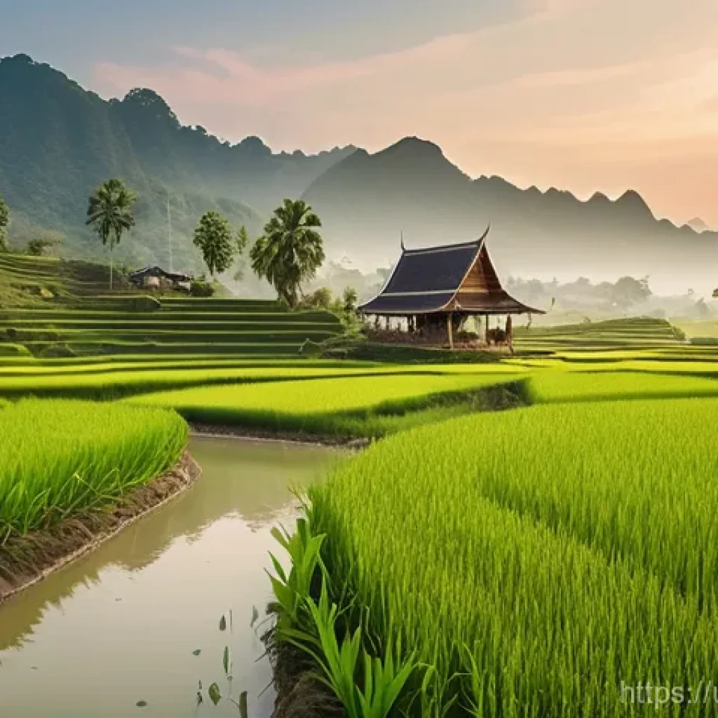 태국의 농촌 체험 마케팅 - **Prompt 1: Tranquil Rural Thai Landscape with Cultural Elements**
"A wide-angle, highly detaile...