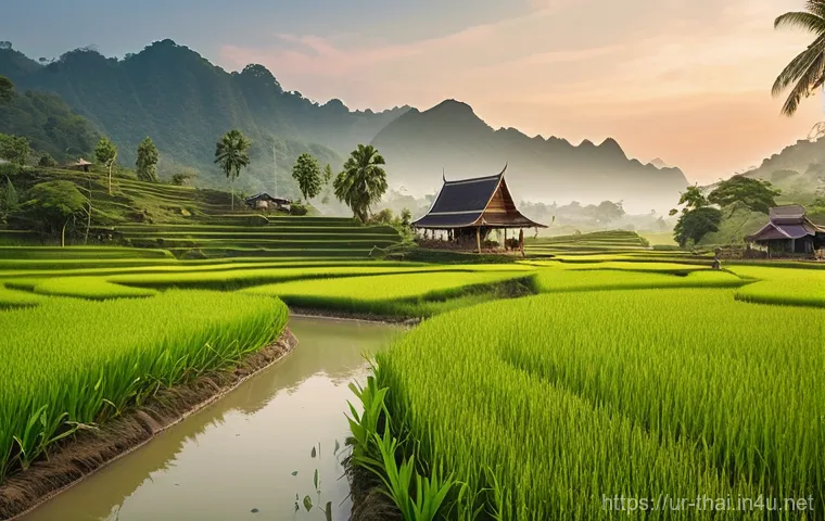 태국의 농촌 체험 마케팅 - **Prompt 1: Tranquil Rural Thai Landscape with Cultural Elements**
"A wide-angle, highly detaile...