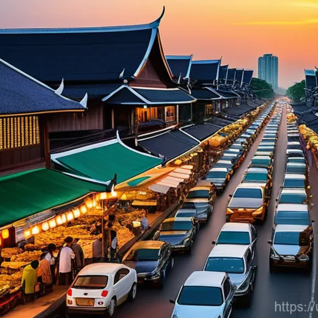 태국의 인구 분포 - City's Glitz and Village's Calm: A Thai Duality**
A visually striking split image depicting the sta...