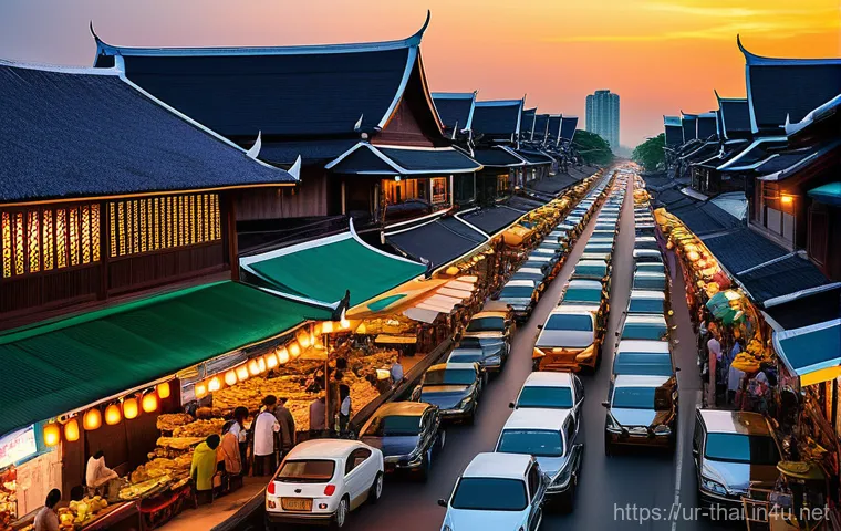 태국의 인구 분포 - City's Glitz and Village's Calm: A Thai Duality**
A visually striking split image depicting the sta...