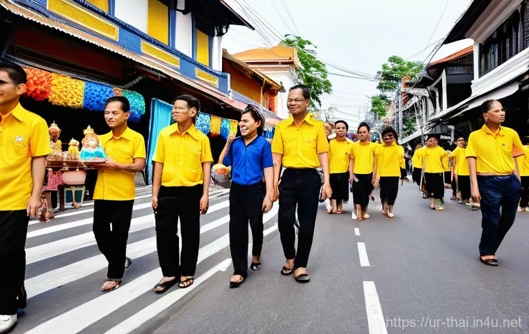 태국 독립 기념일 - **A vibrant street celebration in Bangkok, Thailand, during King Bhumibol Adulyadej's birthday, whic...