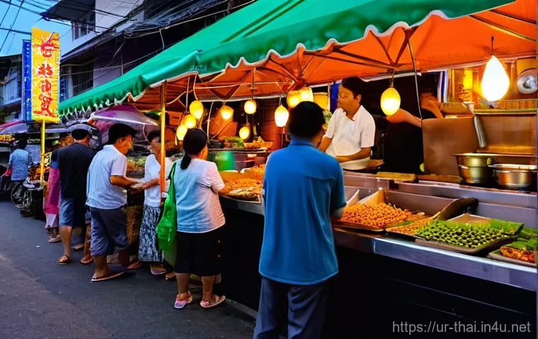 태국의 도시와 자연 연결 - **Prompt 1: A Vibrant Bangkok Street Food Market at Dusk**
A bustling and colorful street food m...