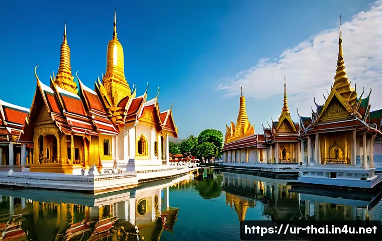 태국의 예술적 건축물 - **Prompt 1: Serene Golden Temple at Dawn**
A breathtaking panoramic view of a magnificent Thai t...