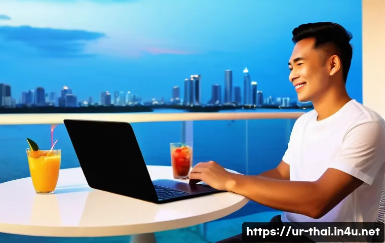 태국의 해외 이주 사례 - **Prompt:** "A vibrant and aspirational image of a young professional, aged 25-35, happily engaged i...