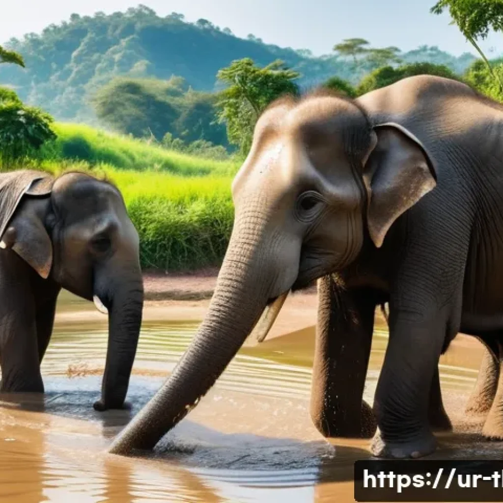 태국의 동물 보호 활동 - **Prompt: A heartwarming scene inside an ethical elephant sanctuary in Northern Thailand.**
A gr...